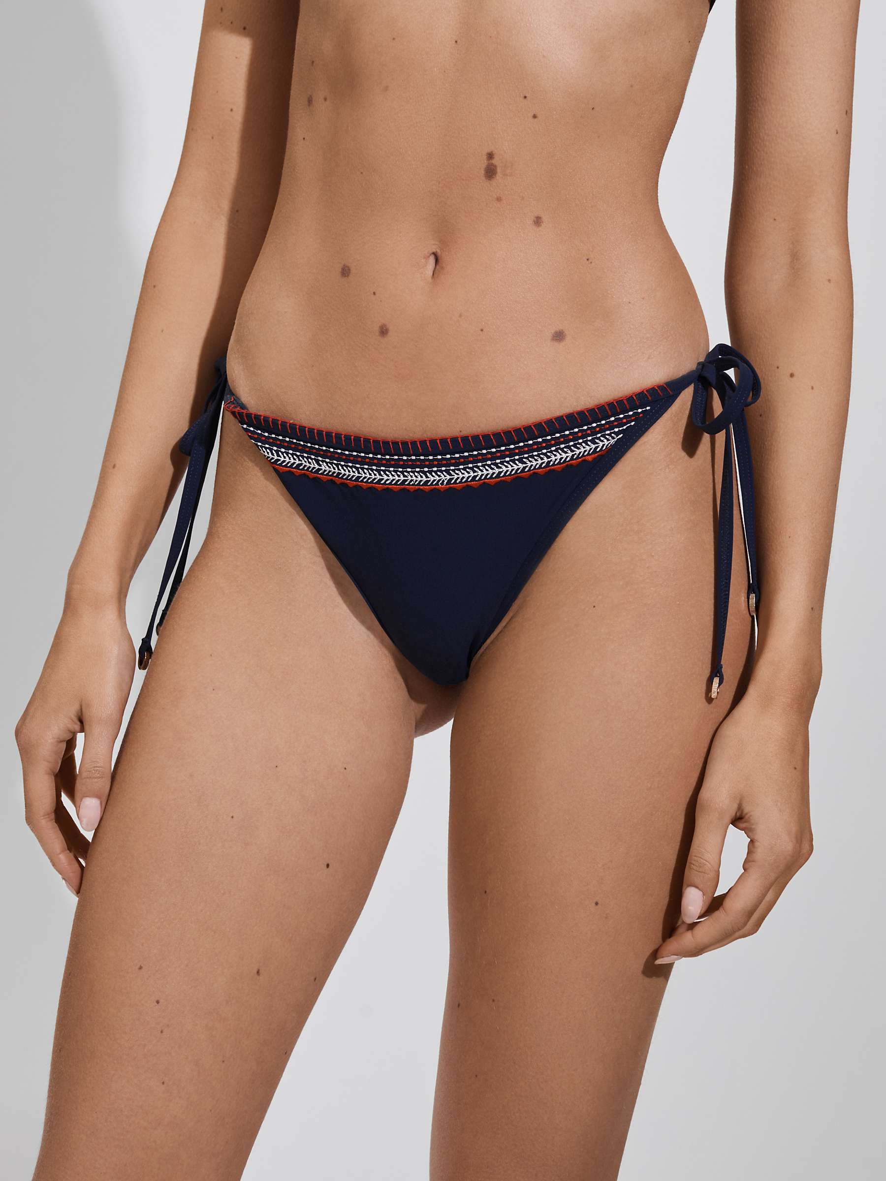 Buy Reiss Marissa Stitch Detail Tie Side Bikini Bottoms, Navy/Multi Online at johnlewis.com