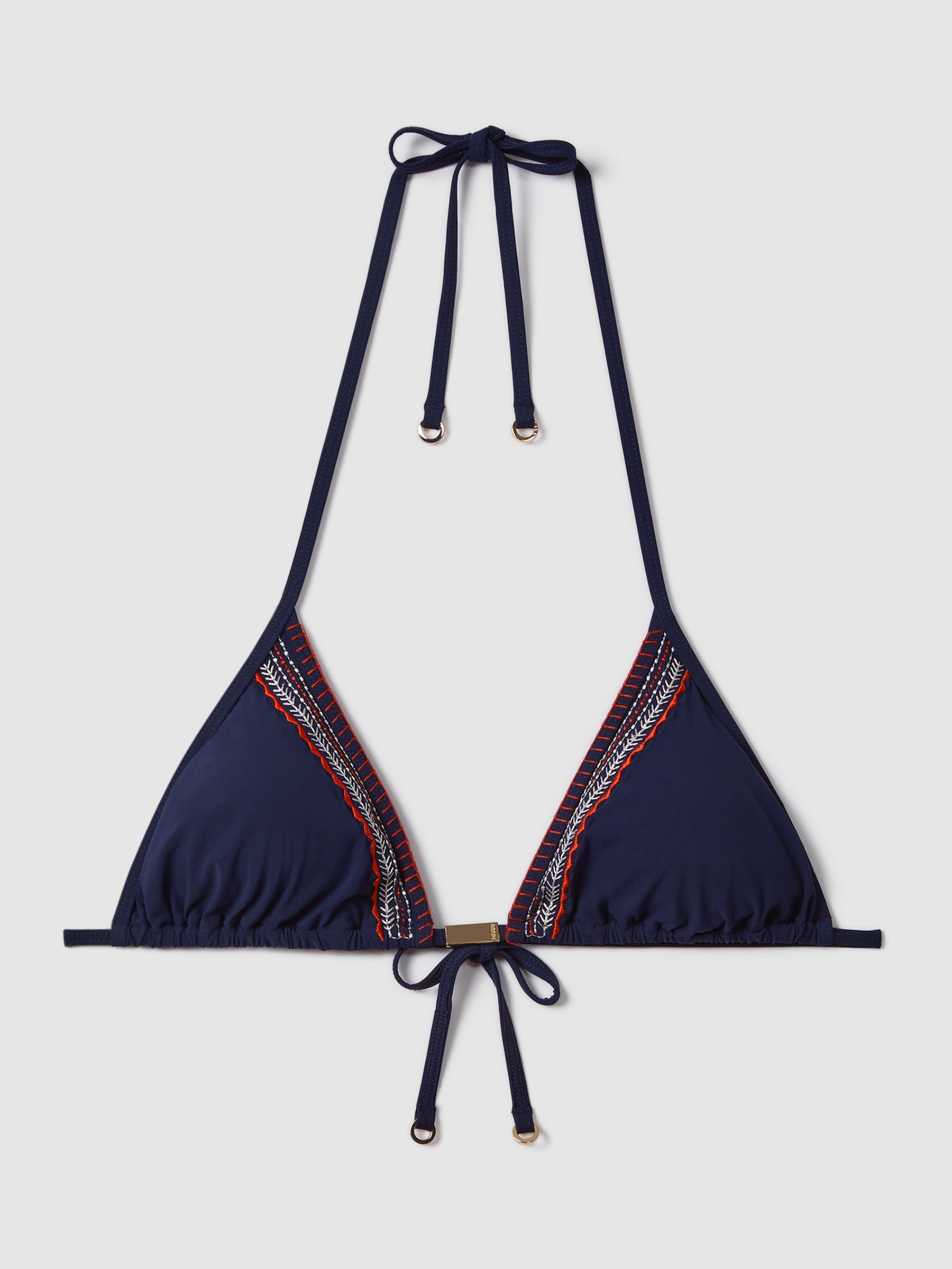 Reiss Marissa Stitch Detail Triangle Bikini Top, Navy/Multi, 6