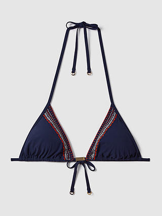 Reiss Marissa Stitch Detail Triangle Bikini Top, Navy/Multi