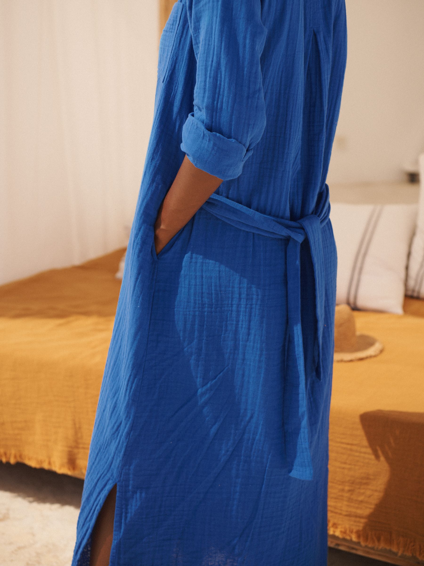 NRBY Carmen Cotton Double Gauze Midi Shirt Dress, Blue Cobalt, XS