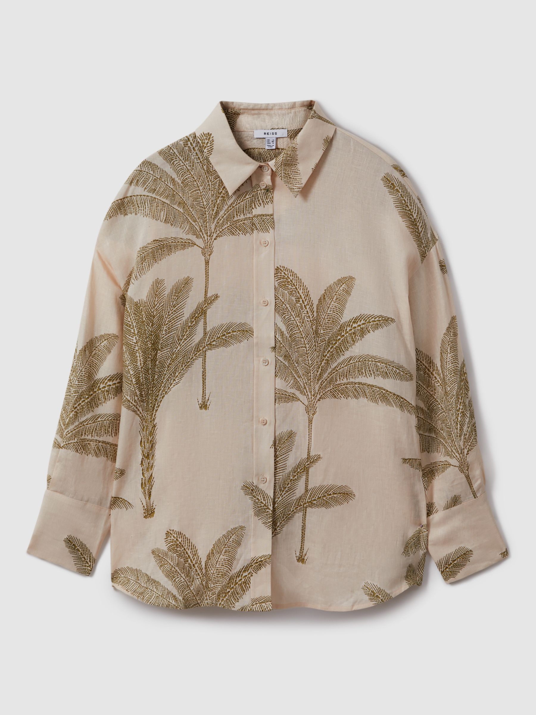 Reiss Oskia Palm Print Linen Shirt, Neutral, 6