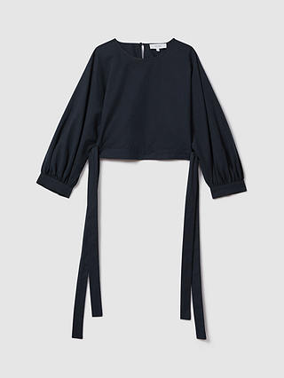 Reiss Immy Cropped Blouson Sleeve Top, Navy