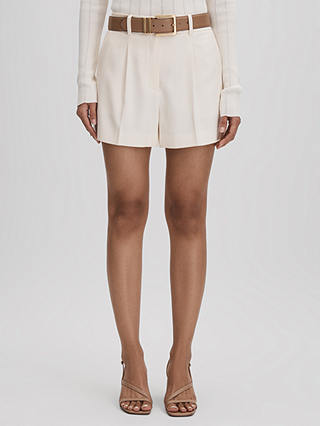Reiss Millie Pleat Front Tailored Shorts, Cream