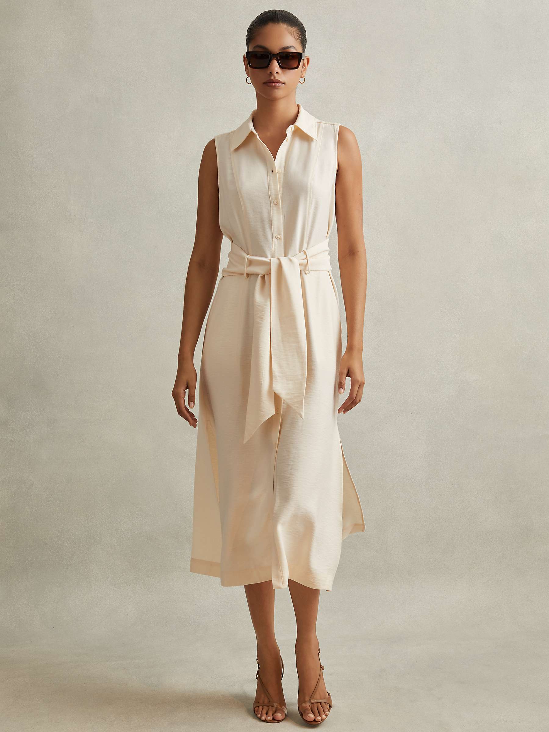 Buy Reiss Morgan Sleeveless Midi Shirt Dress, Cream Online at johnlewis.com