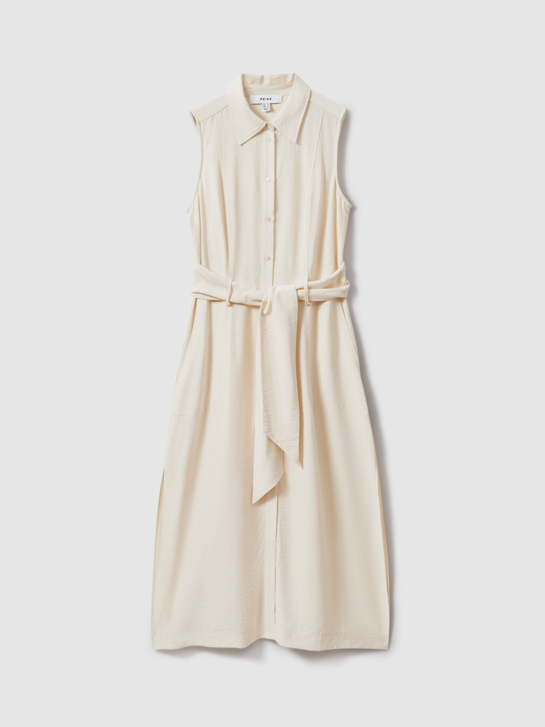 Reiss Morgan Sleeveless Midi Shirt Dress, Cream, 6
