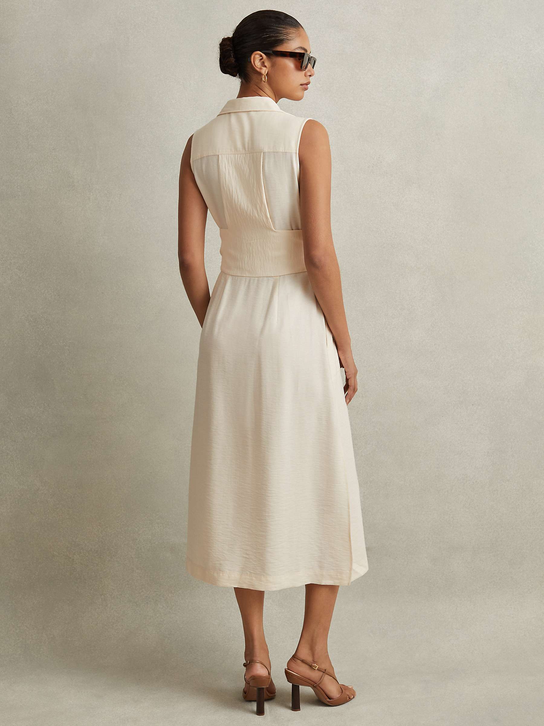 Buy Reiss Morgan Sleeveless Midi Shirt Dress, Cream Online at johnlewis.com