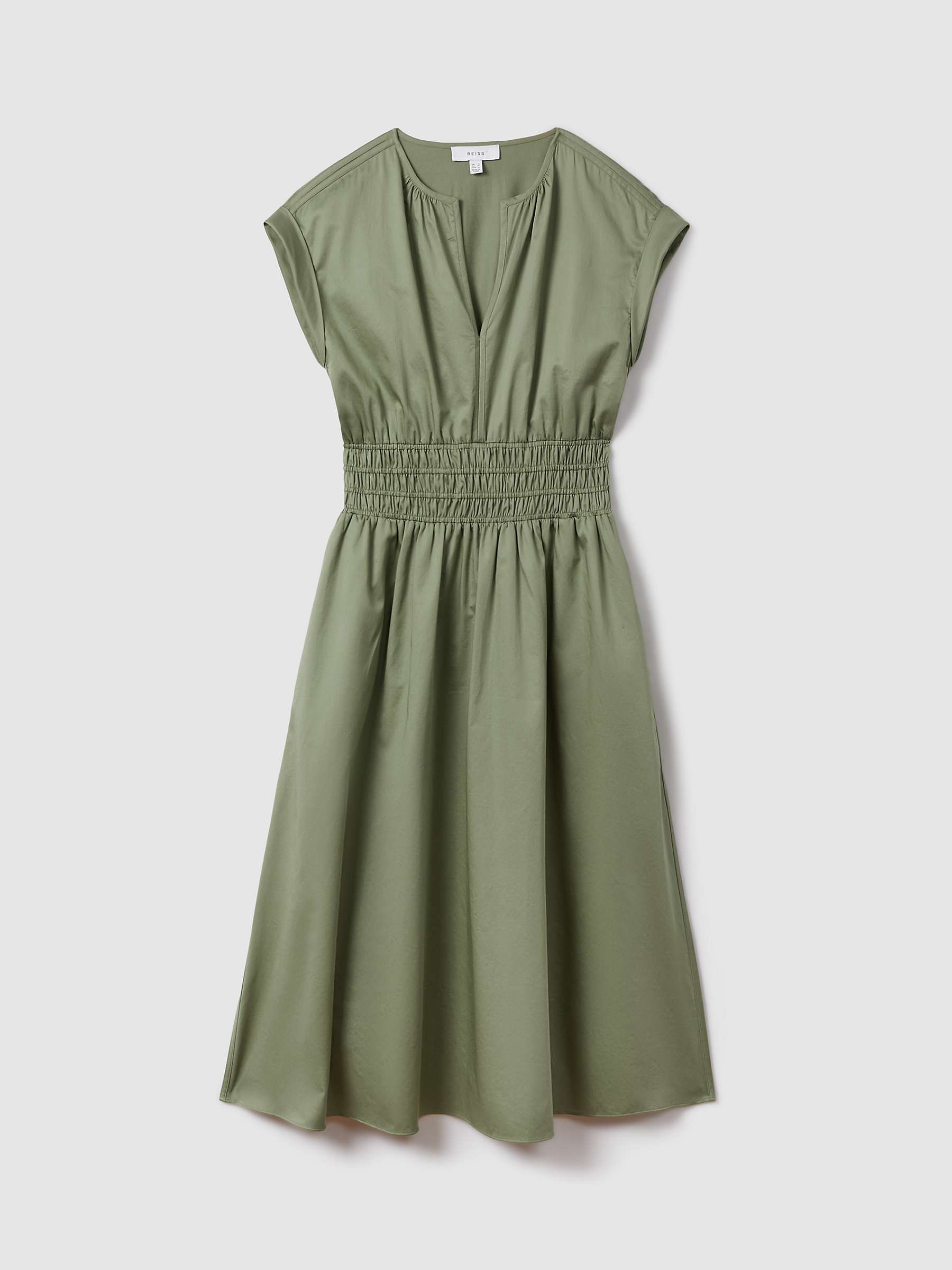 Buy Reiss Lena Ruched Waist Cotton Midi Dress, Green Online at johnlewis.com