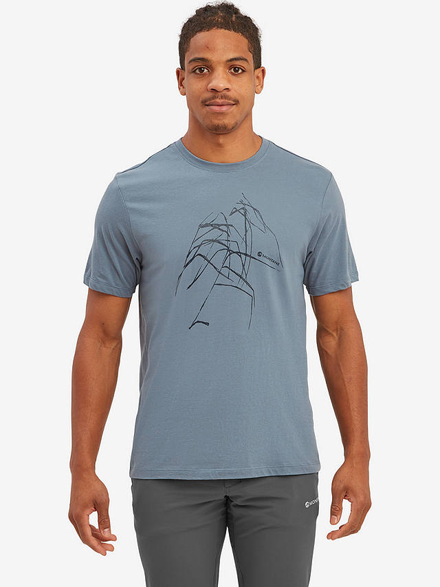 Montane Abstract Mountain Organic Cotton T-Shirt, Stone Blue