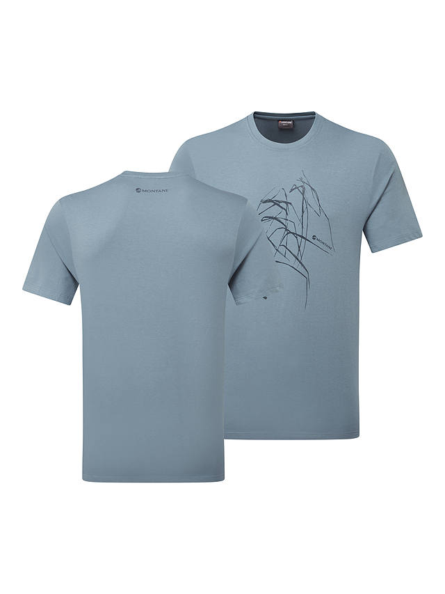 Montane Abstract Mountain Organic Cotton T-Shirt, Stone Blue
