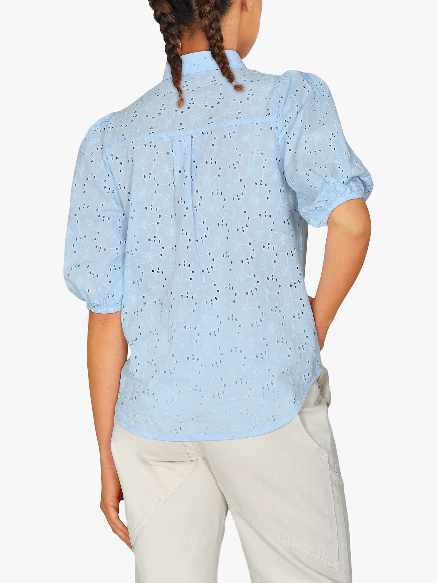Buy Sisters Point Vibby Broderie Puff Sleeve Blouse, Cashmere Blue Online at johnlewis.com