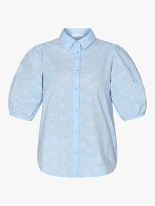 Sisters Point Vibby Broderie Puff Sleeve Blouse, Cashmere Blue