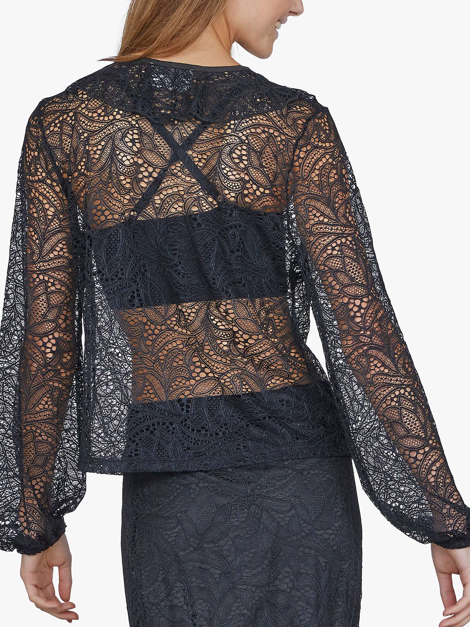 Buy Sisters Point Vuta Feminine Lace Tie Blouse, Black Online at johnlewis.com