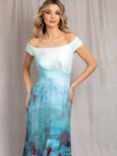 Alie Street Jasmine Abstract Off The Shoulder Maxi Dress, Aquatic Ombre