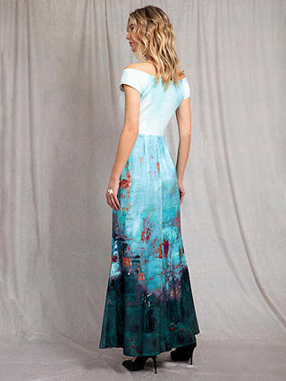 Alie Street Jasmine Abstract Off The Shoulder Maxi Dress, Aquatic Ombre
