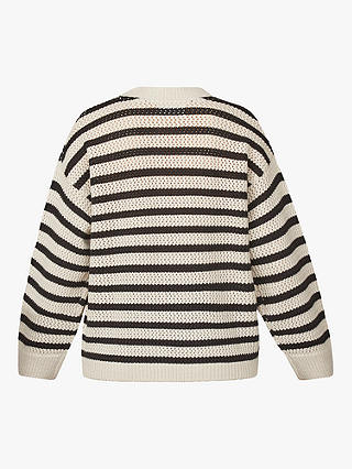 Sisters Point Hava Open Knit Striped Cardigan, Bamboo/Black