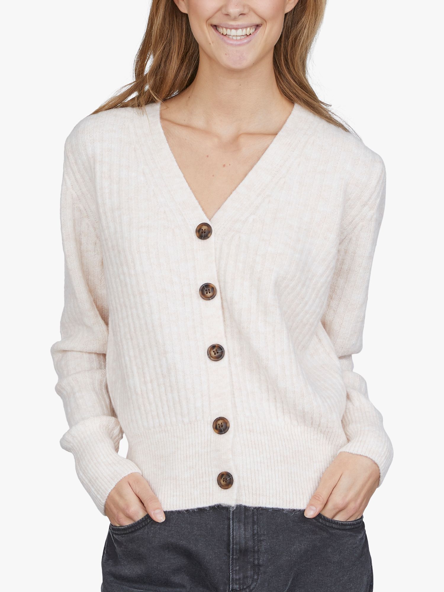 Buy Sisters Point Lexa Ribbed Knitted Cardigan, Powder Mel Online at johnlewis.com