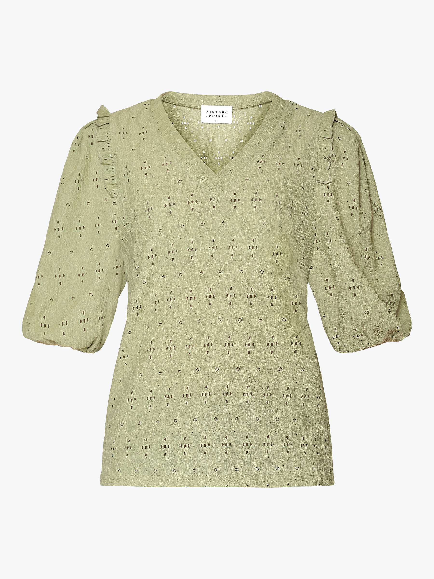 Buy Sisters Point Eina Puff Sleeve V-Neck Top, Khaki Online at johnlewis.com