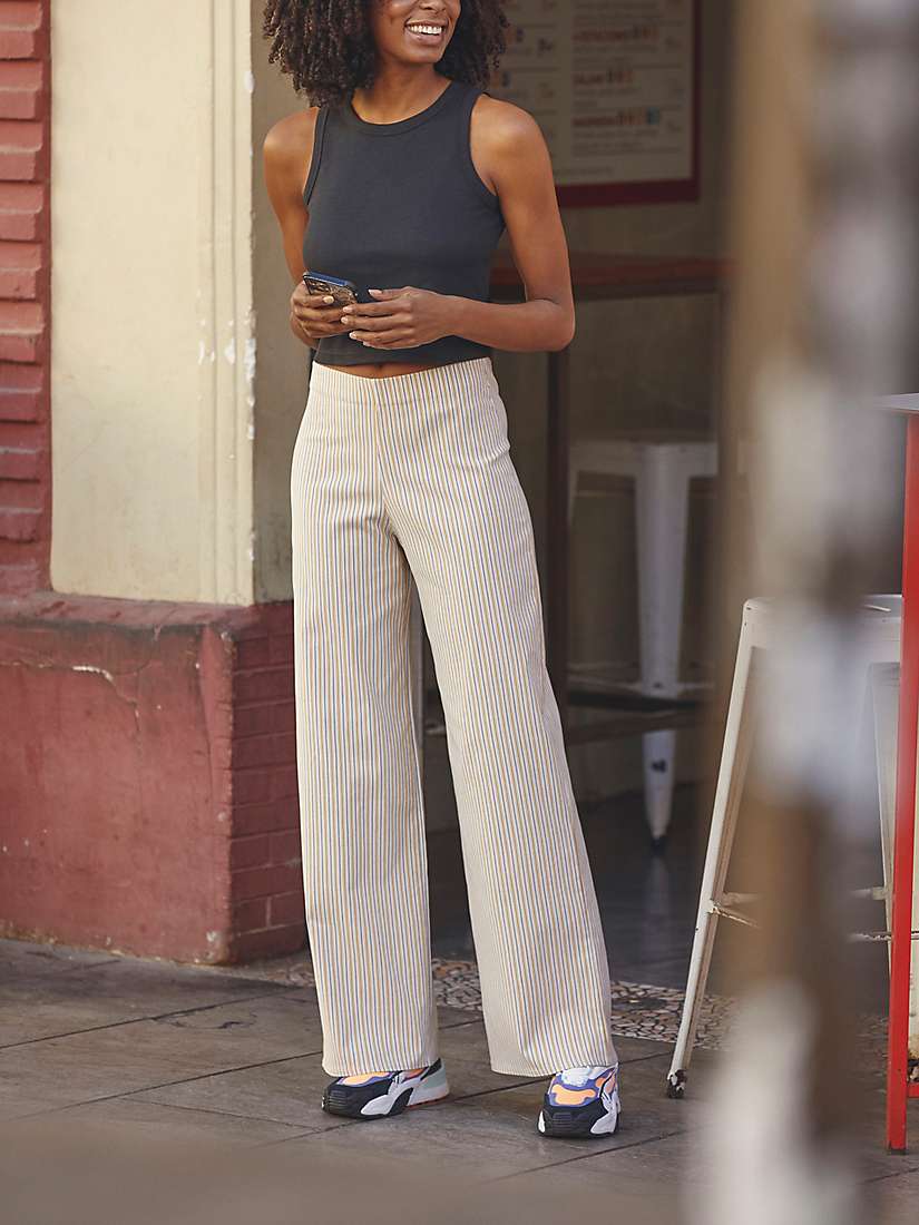 Buy Sisters Point Cota Multi Stripe Pull-On Wide Leg Trousers, White/Multi Online at johnlewis.com