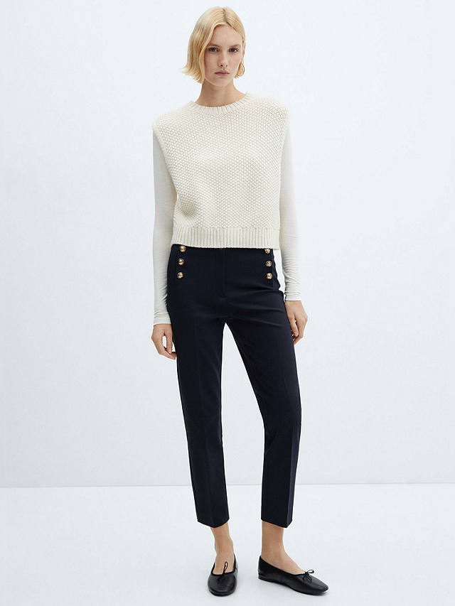Mango Button Cropped Trousers, Navy