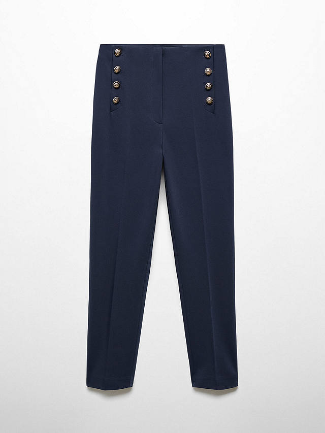 Mango Button Cropped Trousers, Navy