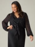 Live Unlimited Curve Petite Mono Spot Print Tie Front Cover Up, Black