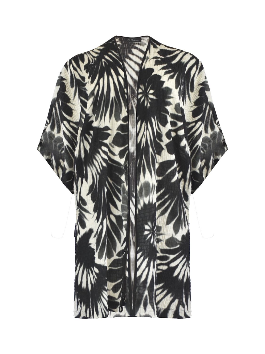 Live Unlimited Curve Leaf Print Textured Kimono, Black/Cream, 12