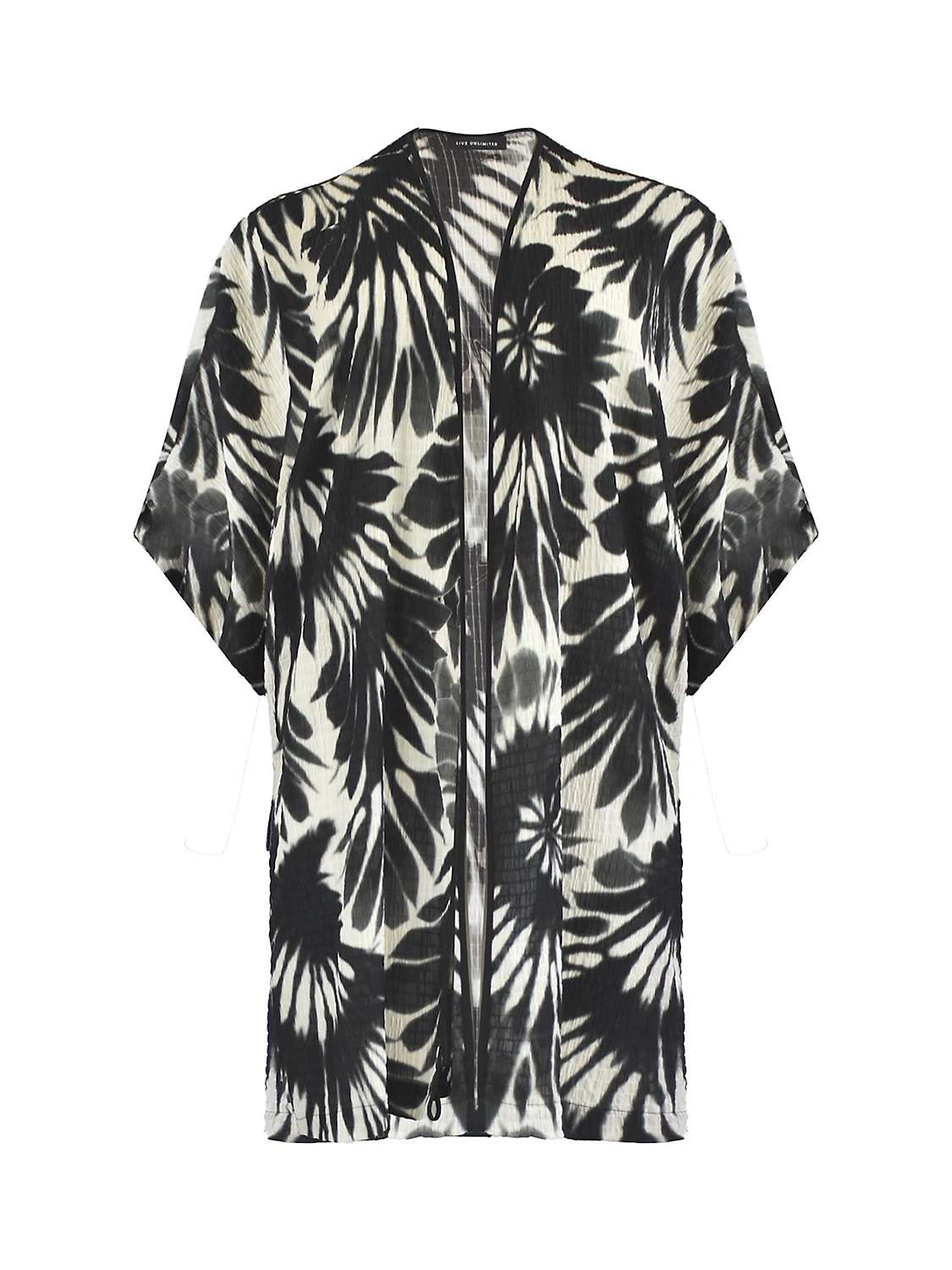 Buy Live Unlimited Curve Leaf Print Textured Kimono, Black/Cream Online at johnlewis.com