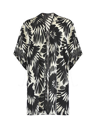 Live Unlimited Curve Leaf Print Textured Kimono, Black/Cream