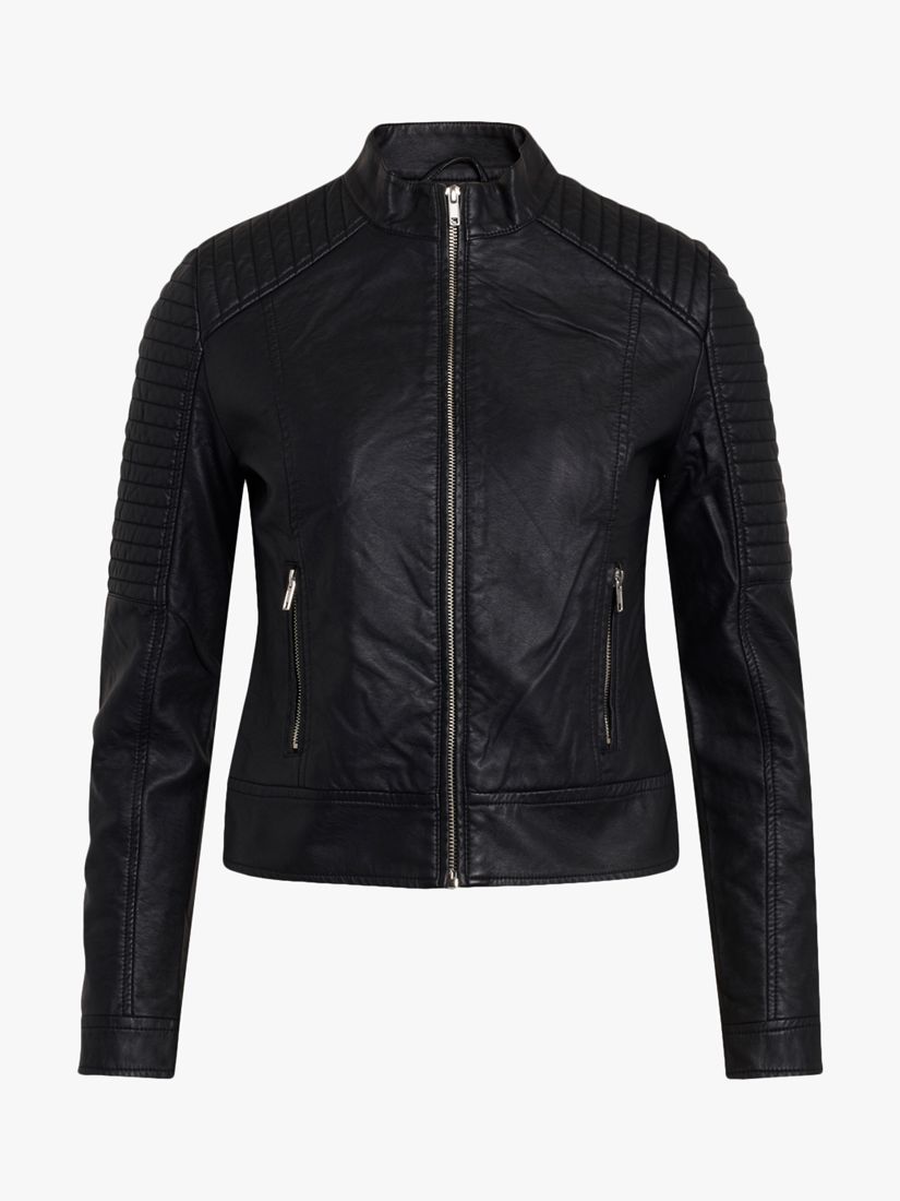 Sisters Point Duna Faux Leather Ribbed Detail Biker Jacket, Black, XS