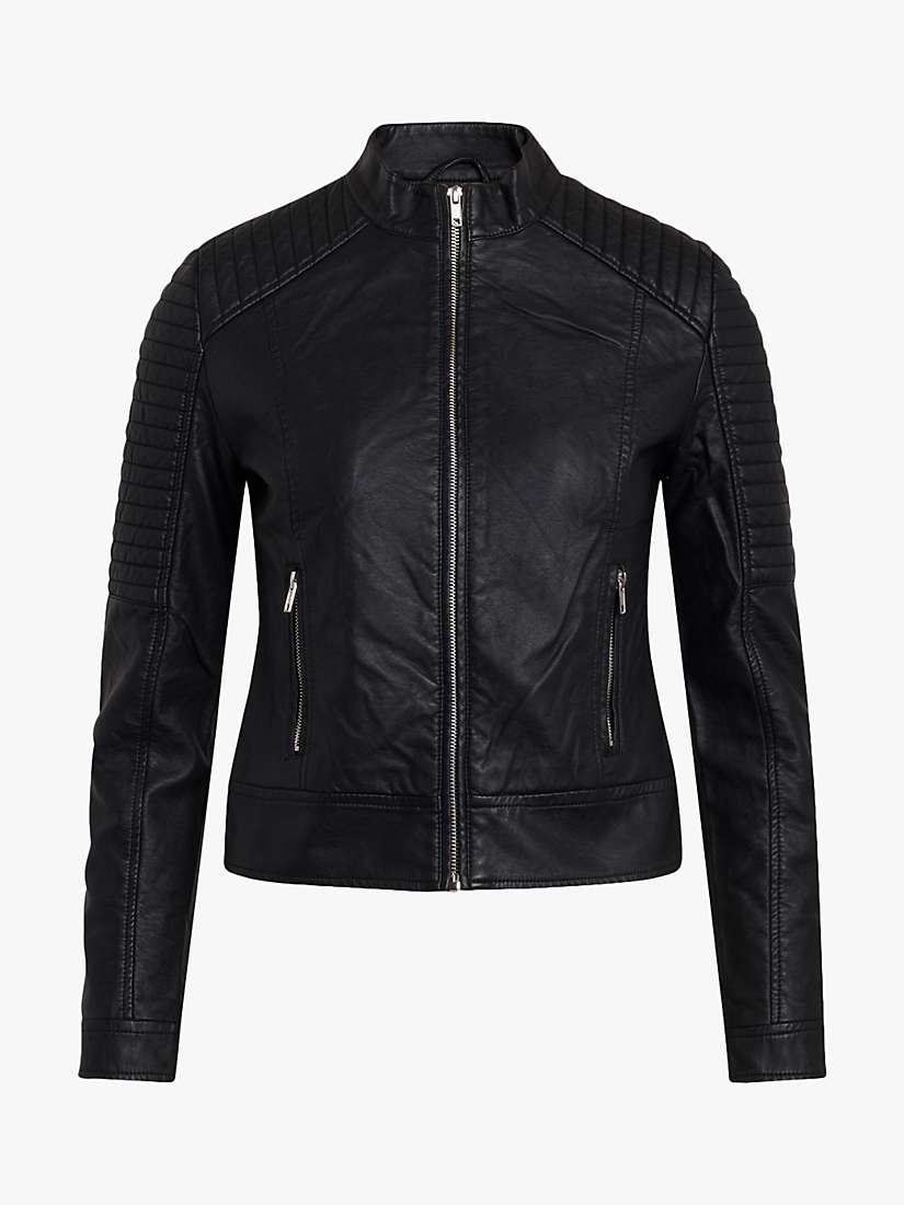Buy Sisters Point Duna Faux Leather Ribbed Detail Biker Jacket, Black Online at johnlewis.com