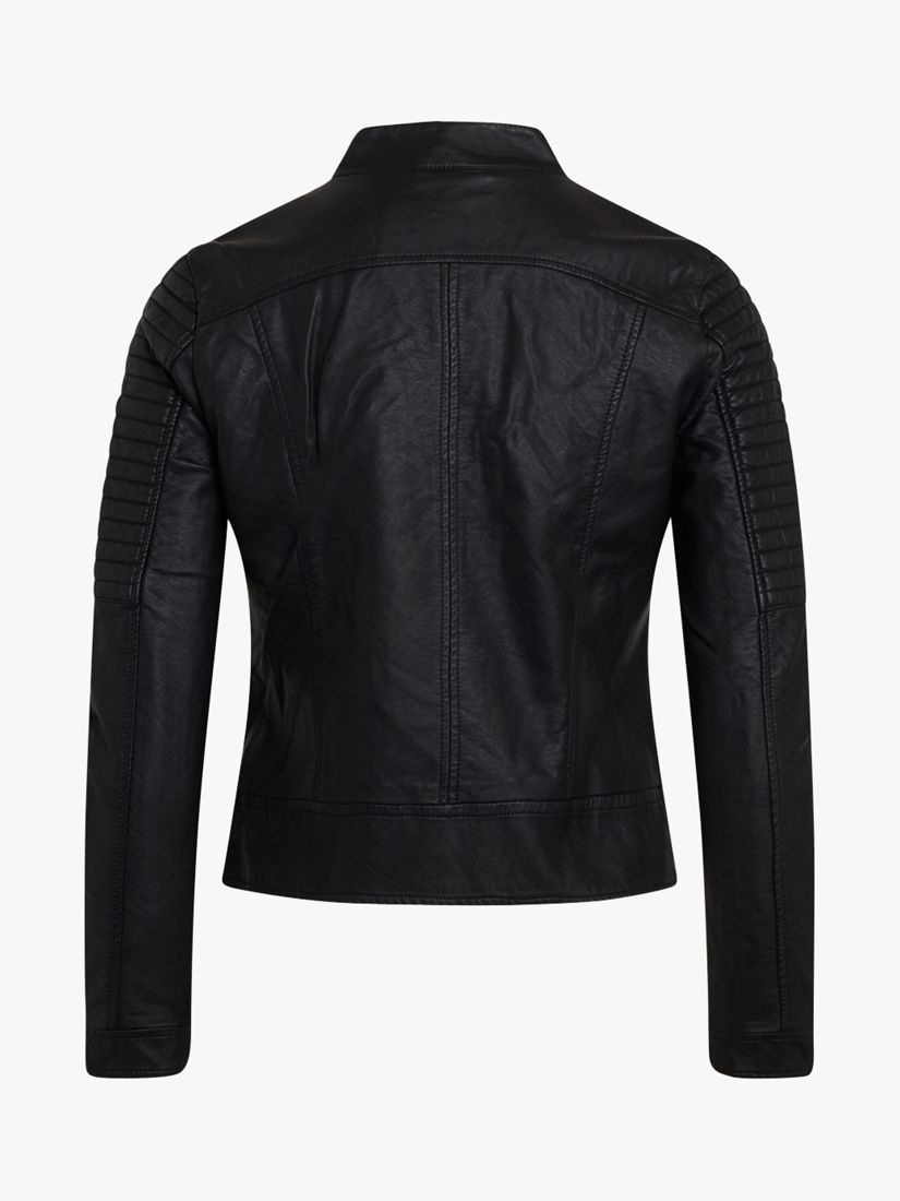 Buy Sisters Point Duna Faux Leather Ribbed Detail Biker Jacket, Black Online at johnlewis.com