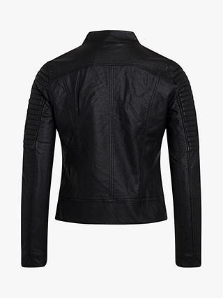 Sisters Point Duna Faux Leather Ribbed Detail Biker Jacket, Black
