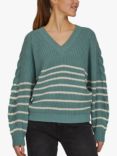 Sisters Point Striped V-Neck Jumper, Dusty Green/Cream