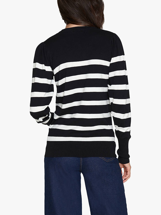 Sisters Point Knitted Striped Slim Fit Jumper, Black/Cream