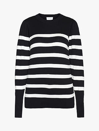 Sisters Point Knitted Striped Slim Fit Jumper, Black/Cream