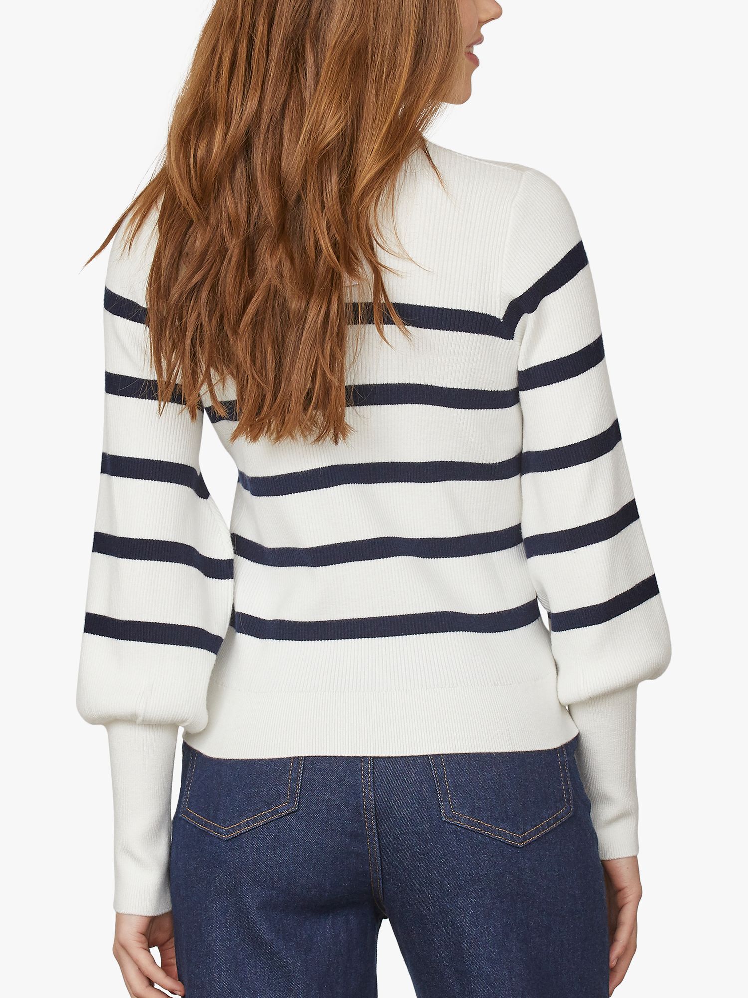 Sisters Point Knitted Ribbed Striped Top, Cream/Navy, M