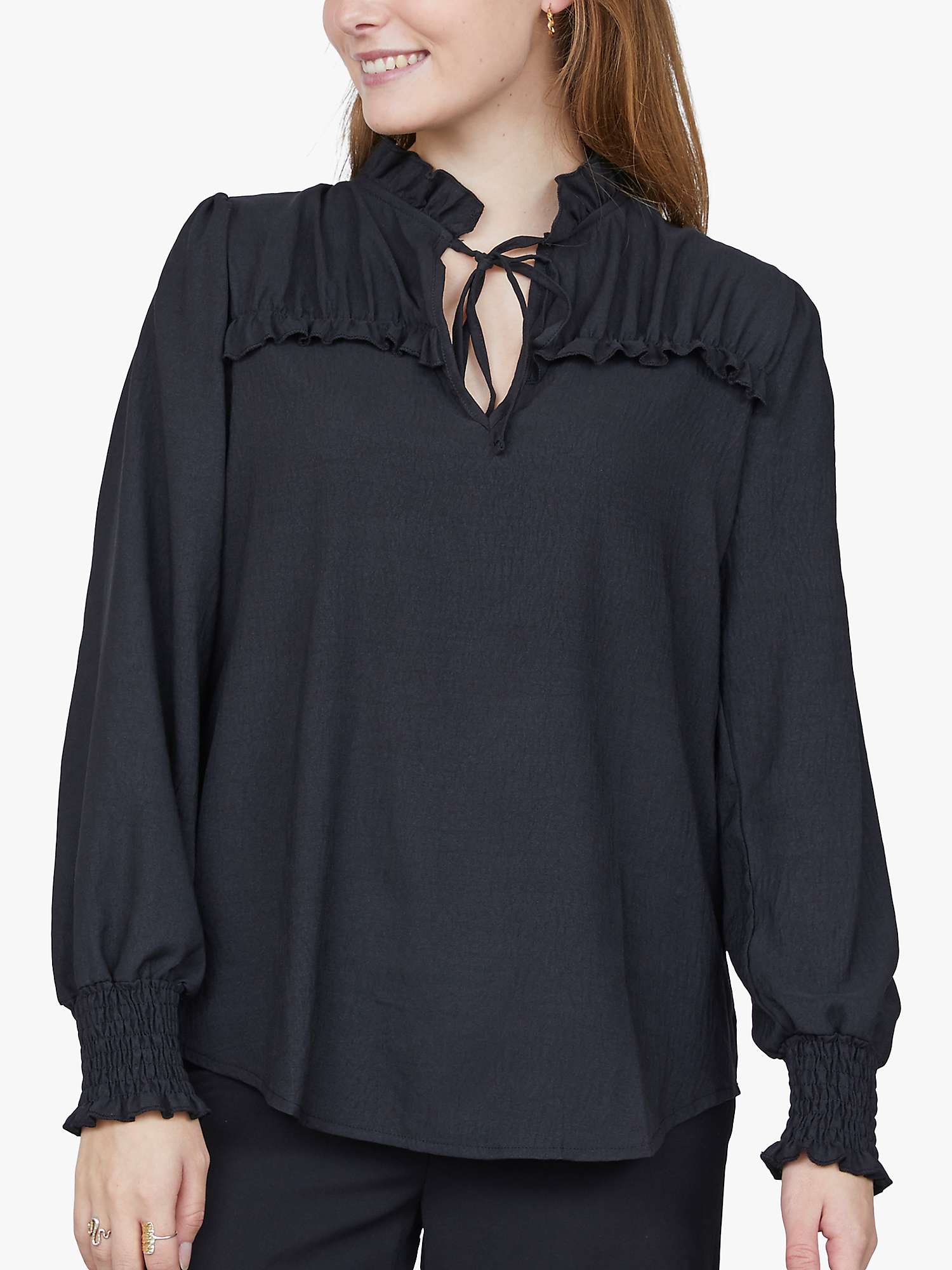 Buy Sisters Point Molia Tie Neck Blouse, Black Online at johnlewis.com