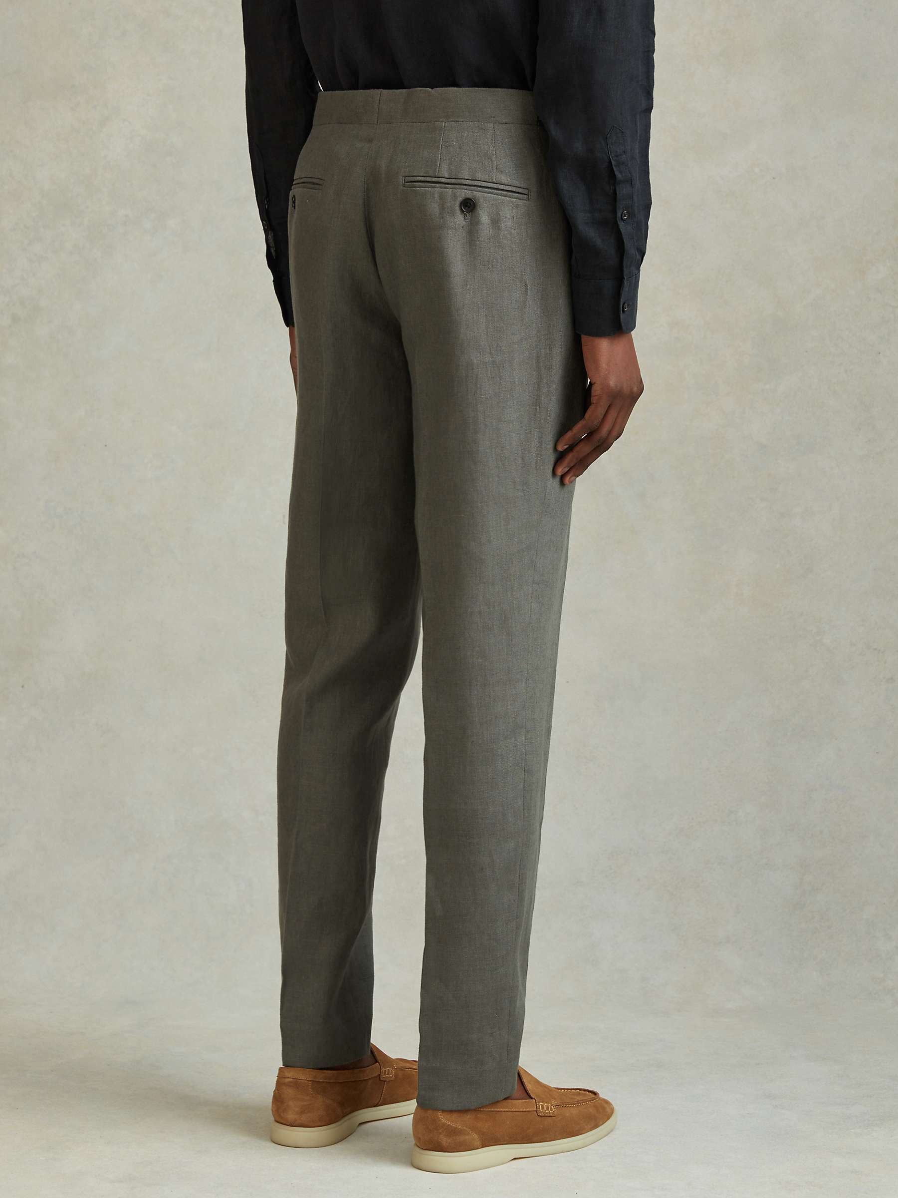 Buy Reiss Halgas Tailored Linen Trousers, Dark Sage Online at johnlewis.com