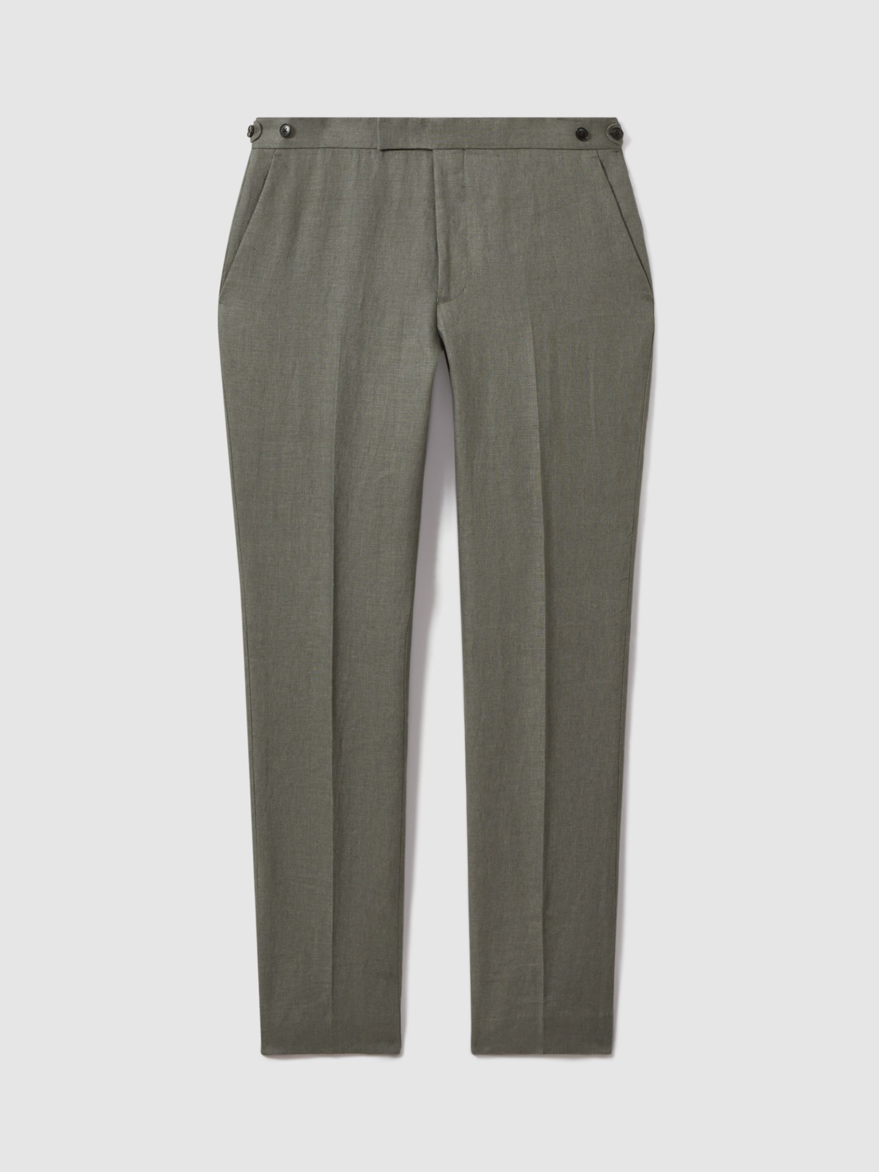 Reiss Halgas Tailored Linen Trousers, Dark Sage, 28R