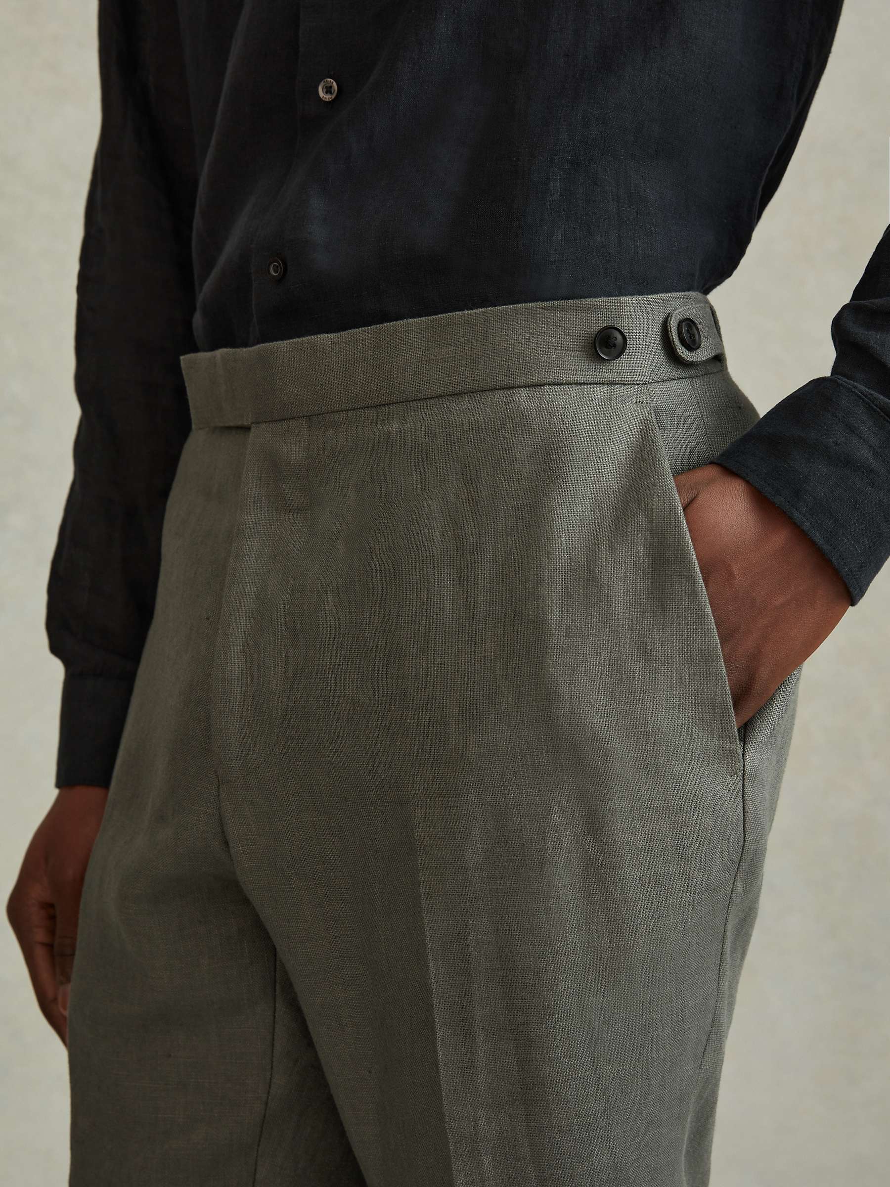 Buy Reiss Halgas Tailored Linen Trousers, Dark Sage Online at johnlewis.com