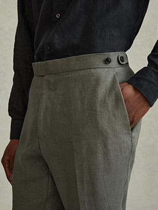 Reiss Halgas Tailored Linen Trousers, Dark Sage