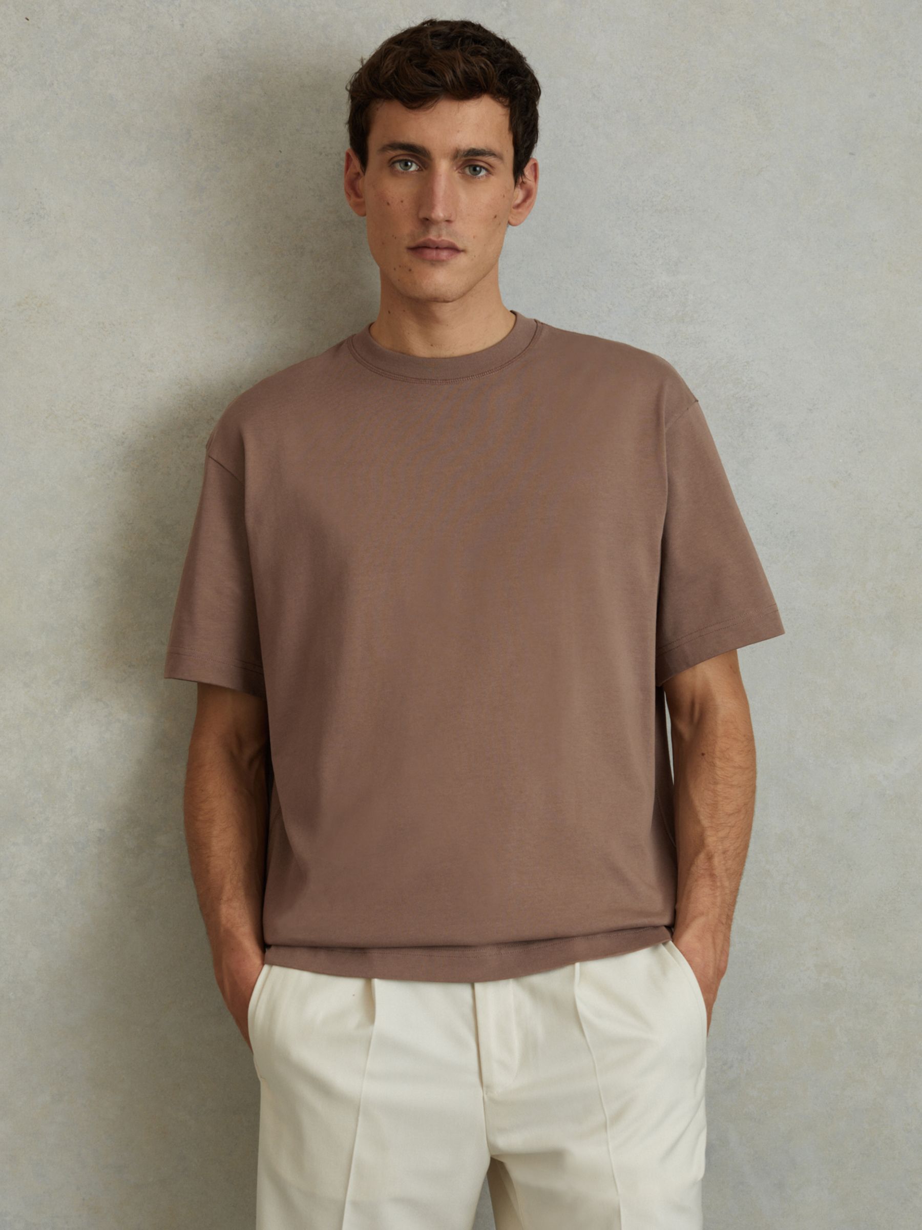 Reiss Tate Oversized T-Shirt, Deep Taupe, XS