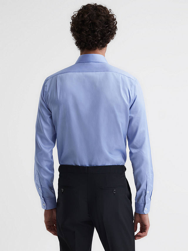 Reiss Remote Regular Fit Cotton Sateen Cutaway Collar Shirt, Mid Blue