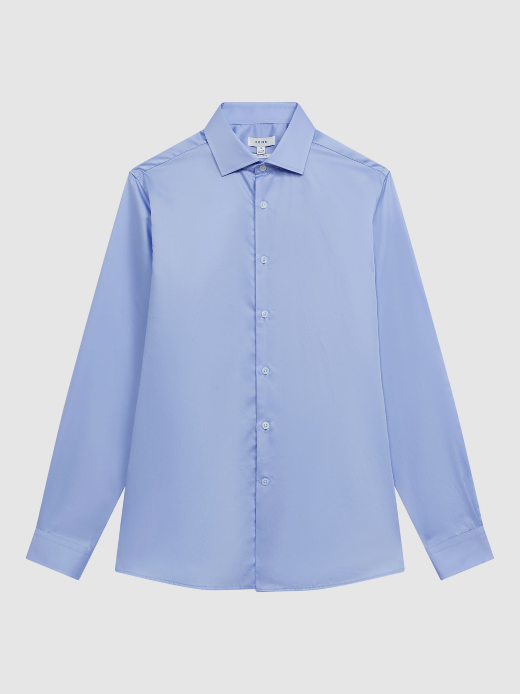 Reiss Remote Regular Fit Cotton Sateen Cutaway Collar Shirt, Mid Blue, XS