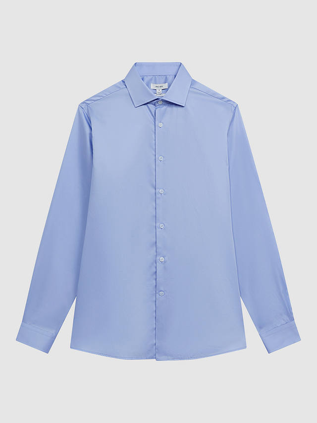 Reiss Remote Regular Fit Cotton Sateen Cutaway Collar Shirt, Mid Blue