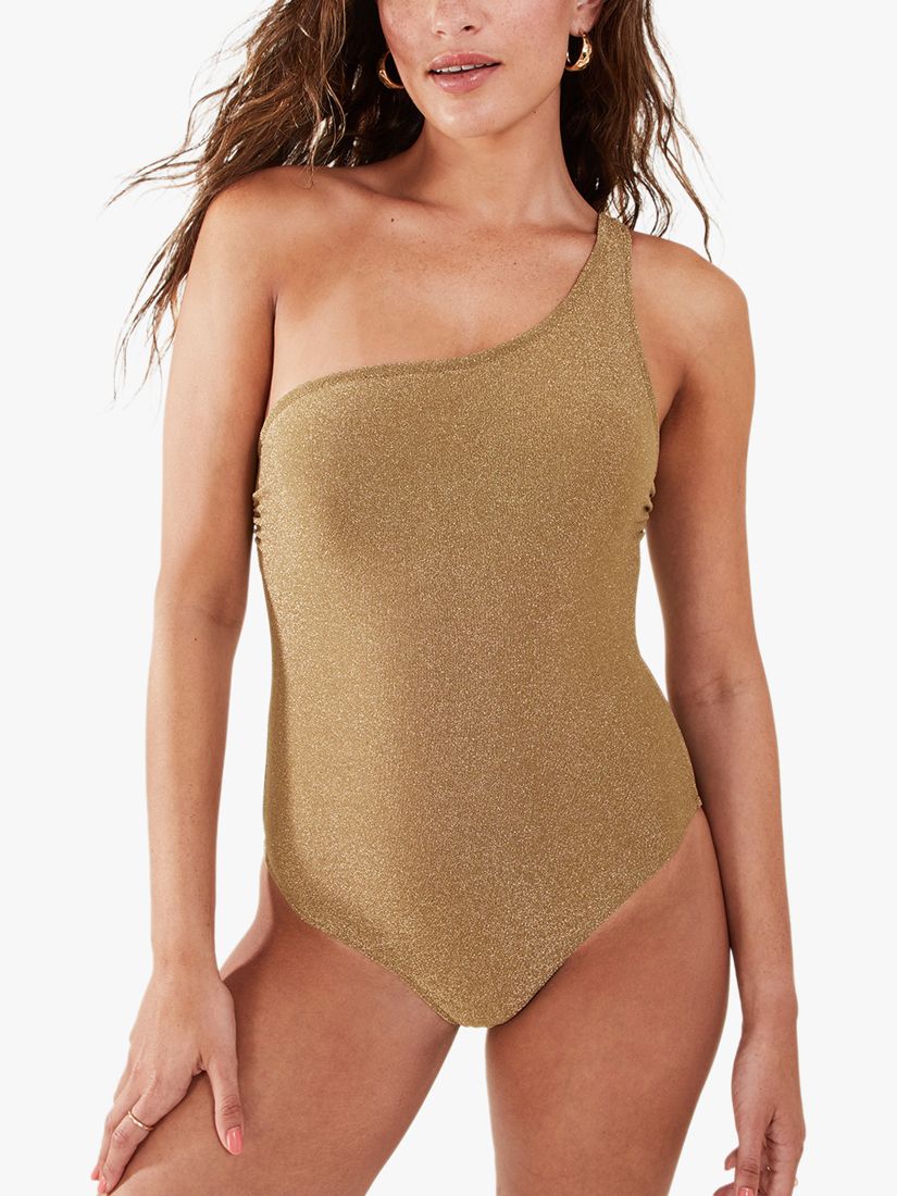 Accessorize One Shoulder Metallic Shimmer Swimsuit, Gold, 6