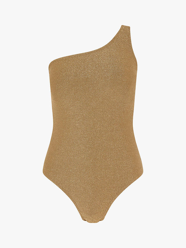 Accessorize One Shoulder Metallic Shimmer Swimsuit, Gold