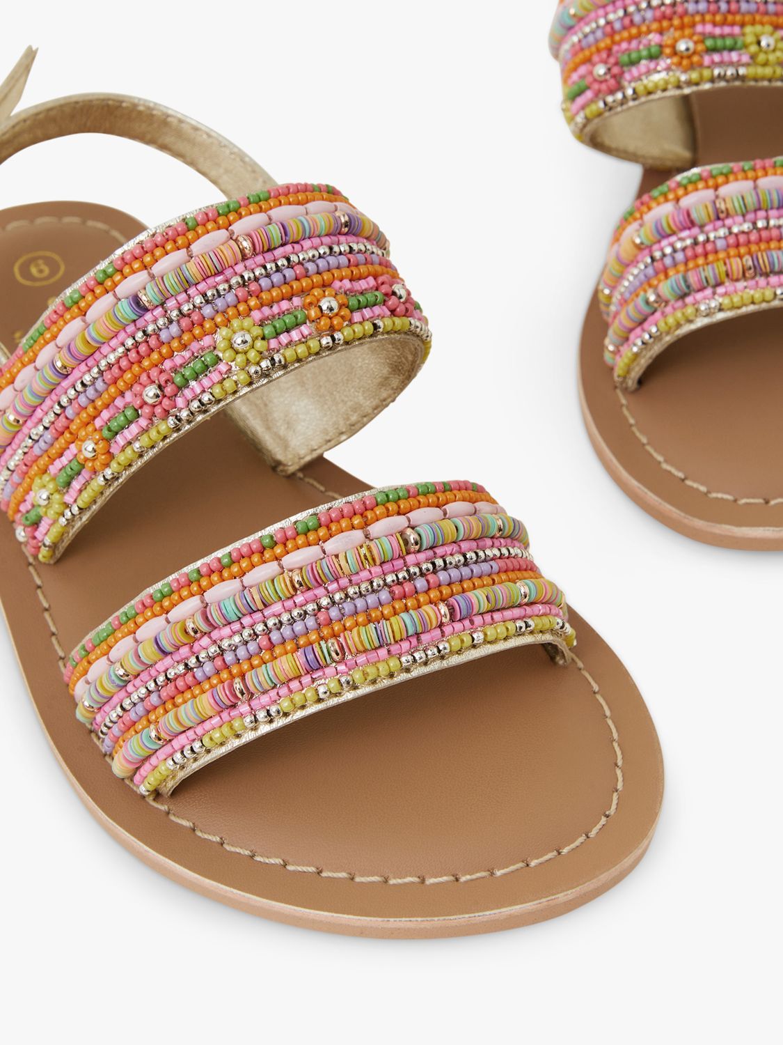 Accessorize Kids' Embellished Sandals, Brown/Multi, 7 Jnr
