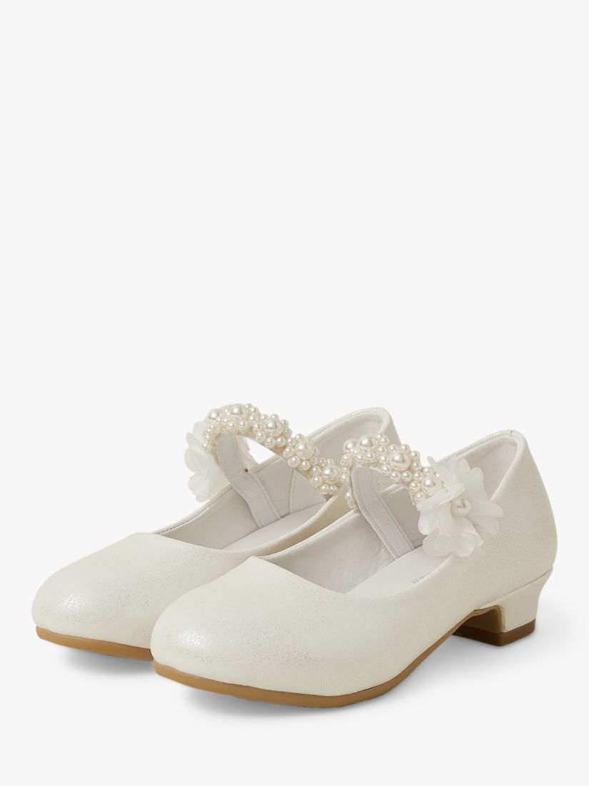 Angels by Accessorize Kids' Pearl Strap Glitter Flamenco Shoes, Ivory, 7 Jnr