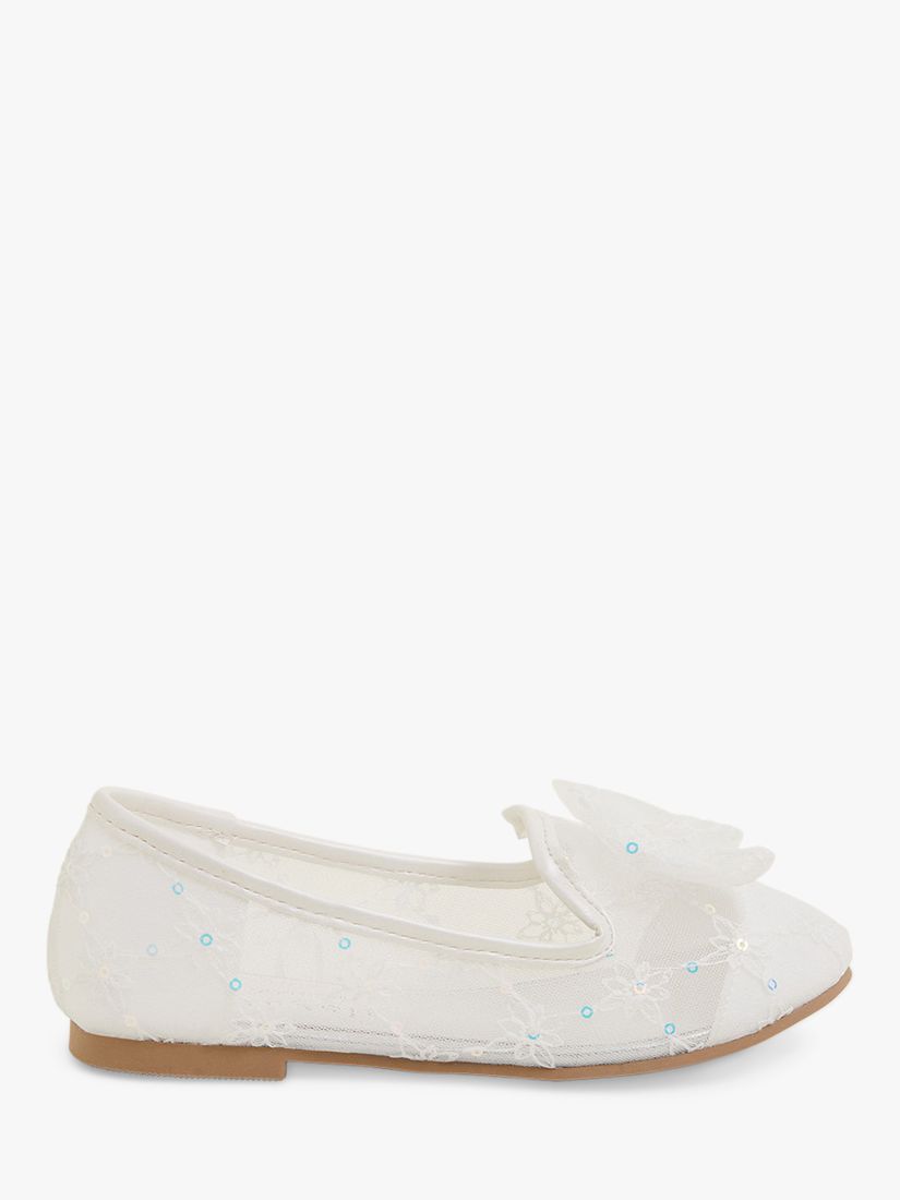Accessorize Kids' Lace Bow Ballerina Shoes, White, 7 Jnr
